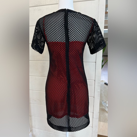 Sandro Paris Black Mesh Mini dress with Orange Sheath under layer. Size Small - Picture 2 of 10